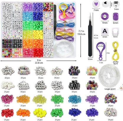 LIS HEGENSA 1300 Pcs DIY Childrens Crafts Beads Friendship Bracelet Kit, with Pony Beads Letter Beads and Bracelet Making Kit, Colorful Charms, Used for Custom Necklace Bracelets and Jewelry Decor