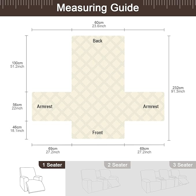 TAOCOCO 100% Waterproof Recliner Chair Cover, Non Slip Covers for Recliner Chair with Pocket, Washable Reclining Chair/Furniture Protector for Kids, Pets(Recliner Chair, Chocolate)