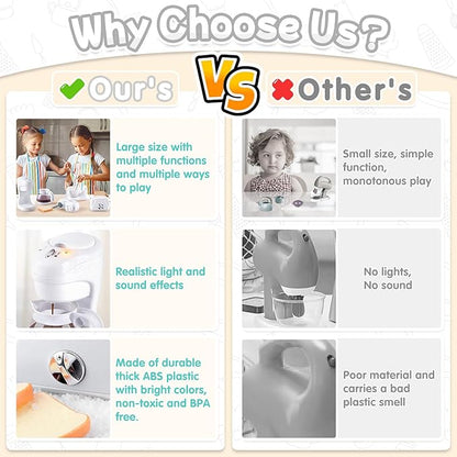 Kitchen Appliances Toys, Kids Play Kitchen Accessories Set, Pretend Kitchen Toys for Kids Ages 4-8, Coffee Maker, Mixer, Toaster with Realistic Lights & Sounds, Gift for Girls Ages 3+