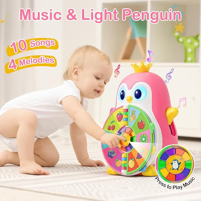 ToddlerCley Musical Penguin Toys for 1 Year Old Girl Gifts, Learning Educational Baby Toys for 1-3 Year with 5 Themes, Sound & Light, First Word Teaching 12-18 Months, 1st Birthday Girl Boy Gifts