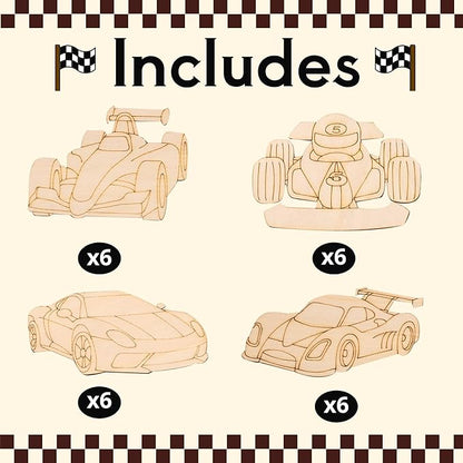 GEECOZYLIFE Thank You for Coming Gifts - 24 PCS Race Car DIY Crafts Kit - Unfinished Wooden Car Painting Set - Race Car Birthday Supplies Classroom Rewards Gifts Bulk