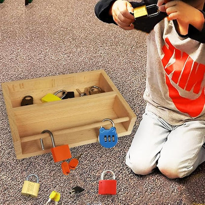 Montessori Lock and Key Toy Set for Toddlers, Montessori Educational STEM Lock Toys Matching Games Lock Set with Wooden Tray for 3 4 5 Year Old Kids