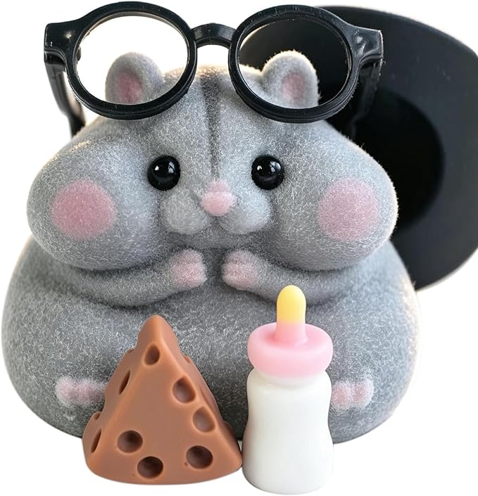 Handmade Taba Squishy Hamster Toy, Cute Squishy Hamster Fidget Toy, Realistic Hamster Toy, Soft Silicone Mochi Furry Toy, Stress Relief Gift for Adults & Kids, Sensory Anxiety Plushie (Gray)