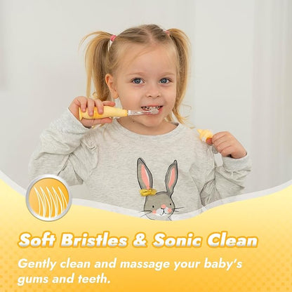Papablic Toddler Sonic Electric Toothbrush for Ages 1-3 Years, Baby Electric Toothbrush with Cute Rabbit Cover and Smart LED Timer, 2 Brush Heads (Bunny)