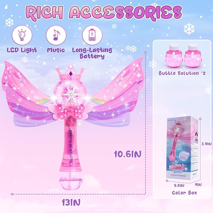 EagleStone Princess Bubble Wands for Kids, Bubble Machine for Toddlers, LED Light & Music Bubble Toys with 1 Li-ion Battery, Outdoor Easter Birthday Toys for Toddlers, 3 4 5 6 7 8 Year Old Girl Gifts