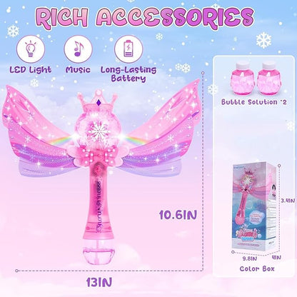 EagleStone Princess Bubble Wands for Kids, Bubble Machine for Toddlers, LED Light & Music Bubble Toys with 1 Li-ion Battery, Outdoor Easter Birthday Toys for Toddlers, 3 4 5 6 7 8 Year Old Girl Gifts
