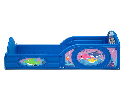 Baby Shark Plastic Sleep and Play Plastic Toddler Bed with Attached Guardrails by Delta Children, Blue