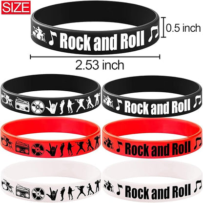 CupaPlay 24PCS Rock and Roll Rubber Bracelets -Rock and Roll Theme Party Supplies Decorations 80s 90s Party Music/Musical Birthday Baby Shower Silicone Wristbands Party Favors