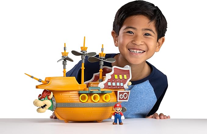 Super Mario Deluxe Bowser's Air Ship Playset with Mario Action Figure – Authentic in-Game Sounds & Spinning Propellers