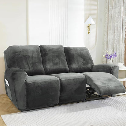 NORTHERN BROTHERS Stretchy Recliner Chair Covers, Velvet Recliner Covers, Lazy Boy Chair Cover (Dark Grey, 3 Seat)