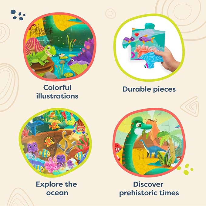 B. toys- Gigantic Jigsaw 2-Pack - Sea & Dinosaurs- 48-Piece Floor Puzzles – 2 Puzzles, Ocean & Dinos – Large 2 x 3 Feet Jigsaw Puzzles for Kids – Educational & Developmental Toys – 3 Years +