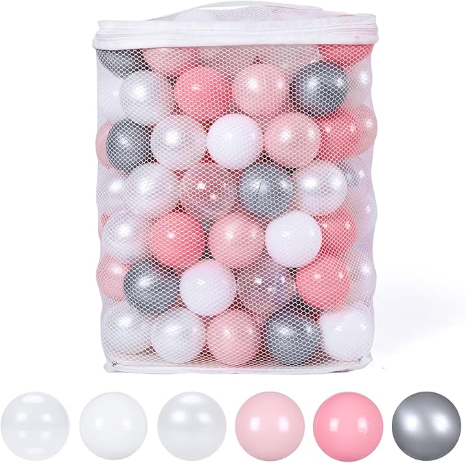Babies Ball Pit Balls 100pcs, Ball Pool Balls for Swim Toys, Baby Ball Pit,Toddlers Girl Kids Birthday, Tent,Slides, Tunnels(2.2"),Pearl Balls +Macaron Balls Pink+White Gray