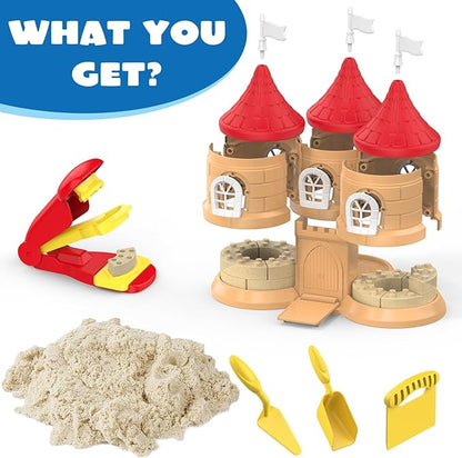 CICIPLAY Play Sand Construction Set, 1.7lbs Moldable Sand Sensory Toys with Brick Mold, Building Toys, Gifts for Boys Girls Age 3-8 (Castle)