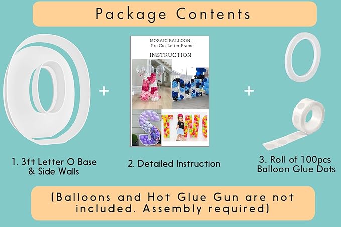 3FT Tall Mosaic Balloon Frame Letters Big Marquee Light Up Letters DIY Kit for Birthday Party Wedding Backdrop Decor Letter O Pre-Cut Foam Board