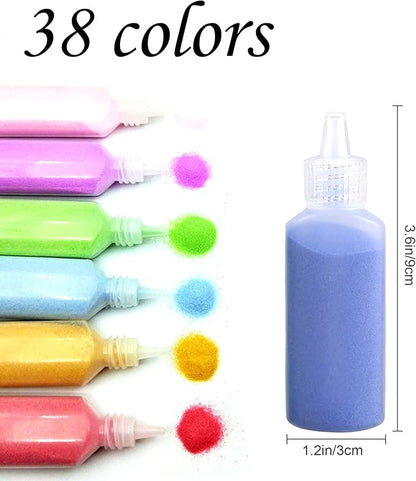 Niurewan 38 PCS Sand Art,1.25oz Colored Sand Art Bottles,Sand Arts and Crafts Kit,Scenic Sand for Kids,Painting,Crafts,DIY,Wedding Decor,Decorations