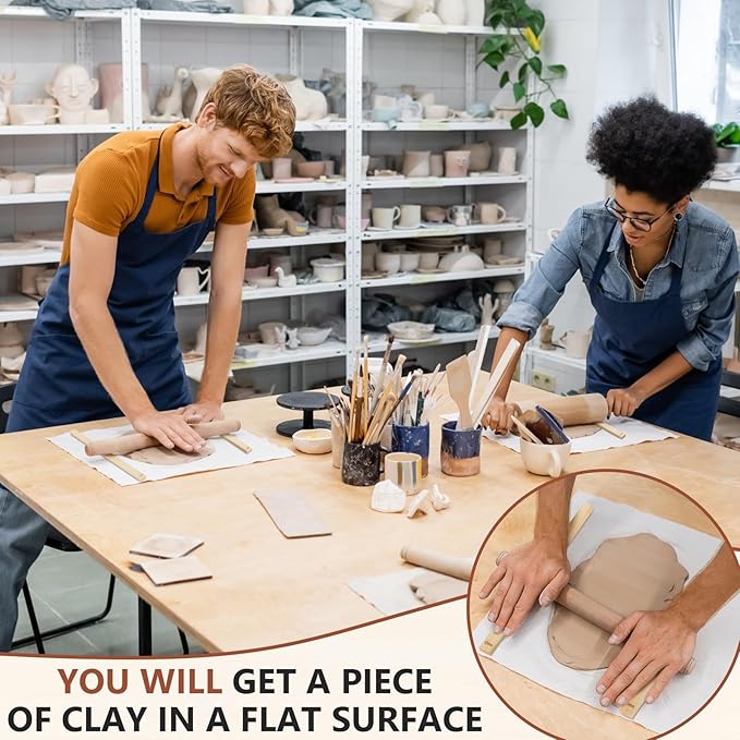 Sasylvia 20 Pcs Pottery Rolling Pin Guides Wood Teaching Rolling Mud Stick Guide Set Polymer Clay Depth Guide Pottery Tools Clay Mudboard Tools (10 Size,Wood Color)