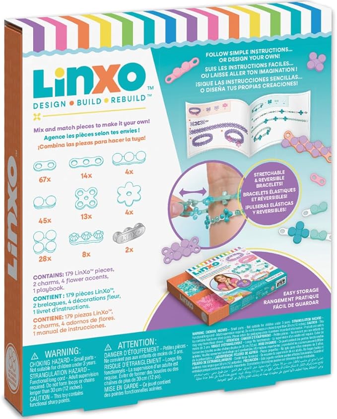 Make It Real: LinXo Seaside Jewelry Design Set - 186pcs, DIY 5 Flexible Bracelets, Design-Build-Rebuild, Craft Activity Kit, Girls & Kids Ages 6+