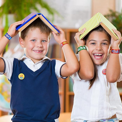 Frienda Inspirational Gift Set Motivational Slap Bracelets with Button Pins Encourage Bracelet for Students School Rewards Gifts