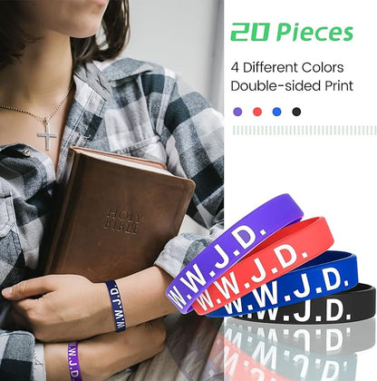 Jadive 20 Pcs WWJD Rubber Bracelets What Would Jesus Do Silicone Wristbands for Women Men Jesus WWJD Inspirational Bracelet Motivational Bracelet Religious Christian Party Favors Gifts
