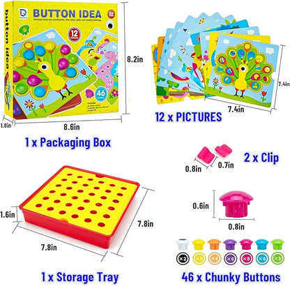 Button Art Toys for Toddlers, Crafts for Toddler Toys Age 3-5, Early Learning Educational Toys, Color Matching Puzzle, Fine Motor Skills Game, Preschool Learning Toys for Boys & Girls 3+