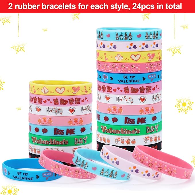 48Pcs Valentines Day Party Favors Slap Bracelets Rubber Wristbands ，School Class Classroom Exchange Prizes Gifts