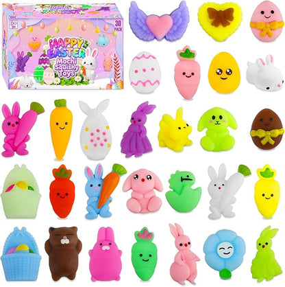 Easter Egg Fillers - 30 Pack Kawaii Mochi Squishy Toys for Easter Basket Stuffers, Mini Cute Squishies Squeeze Toy Easter Party Favors, Easter Gifts for Kids Classroom Prizes School Rewards