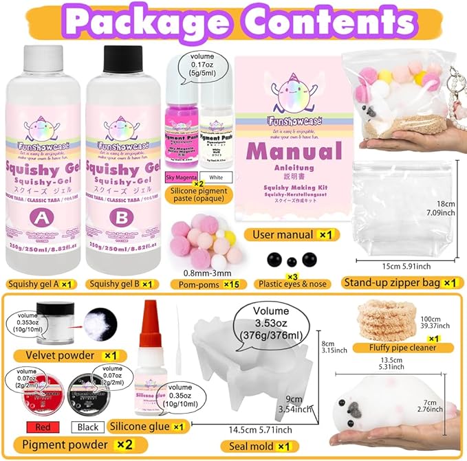 Taba Squishy Kit Big Seal Silicone Mold 6''+Liquid Gel+Flocking Cute Animal Making Set