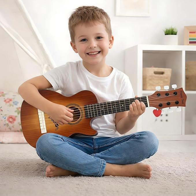 23" Acoustic Guitar, Kids 6 String Toy Guitar - Realistic Steel Strings - Beginner Practice First Musical Instrument for Children, Toddlers (Brown)