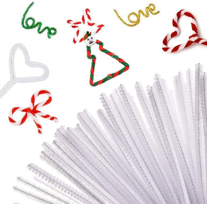 Cldamecy 100 pcs White Pipe Cleaners with 20 pcs Googly Eyes,Chenille Stems for Craft Project,Craft Pipe Cleaners for DIY Projects,Arts and Holiday Decoration