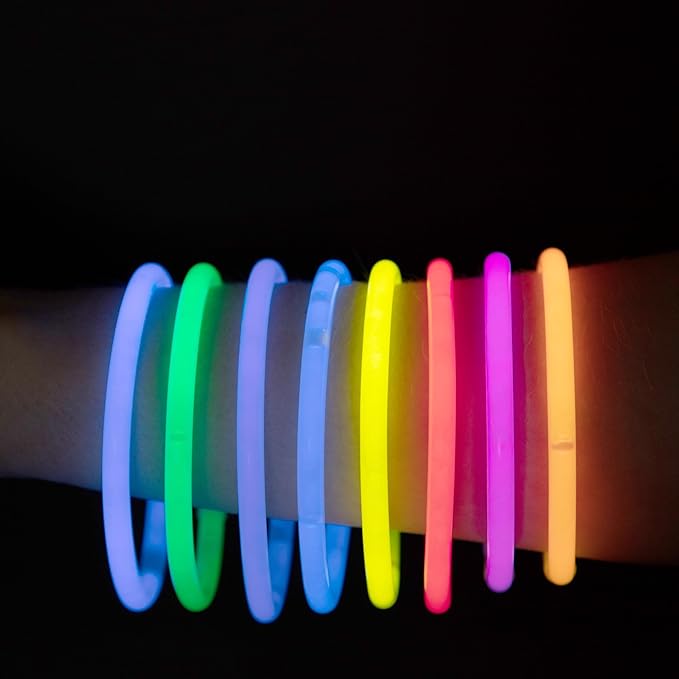 8" Glow in the Dark Bracelets (100 pk) in 8 Unique Colors - Ultra Bright Glow Sticks Party Pack, Neon Headbands, Perfect For Rave Dance Parties - Bulk Glowsticks for Party Favors & Decorations