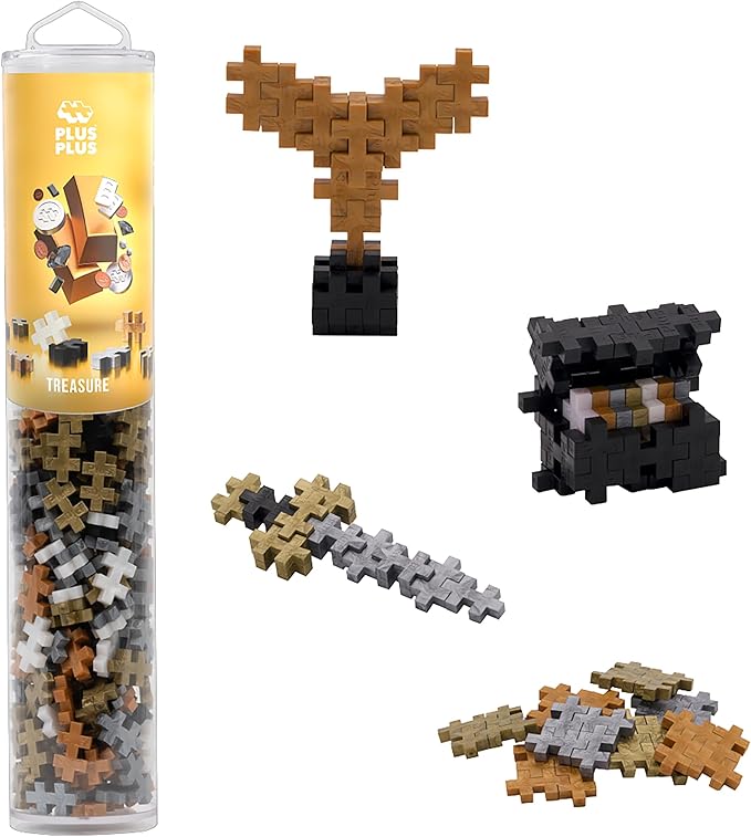 PLUS PLUS 240 Piece Interlocking Building Blocks for Kids, Open Ended Connecting Toys, STEM Bin Classroom Mini Manipulatives - Treasure Mix Play Tube