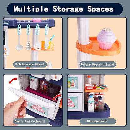 Kids Play Kitchen Toy Playset, Toddler Kitchen Toy Accessories Set w/Remote Control, Real Sounds & Light, Play Sink & Pretend Steam, Birthday for Boy Girl 3 4 5 6 7 8 Year Old