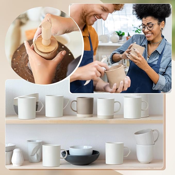 Juexica 3 Pcs Cup Pottery Molds 2.5'', 3.1'', 3.7'' Plaster Molds with 12 Pcs Mug Handle Forms Pottery Shaping Tool Wood Slump Press Mold 3 Sizes Clay Molds for DIY Pottery Cup Mug Art Making