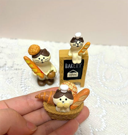 Miniature Cat Bakers Trinkets Set of 3, Cute Cat Figurines for Bakery, Funny Gifts for Cat Lovers or Baker, Car Dashboard Home Office Desk Decor