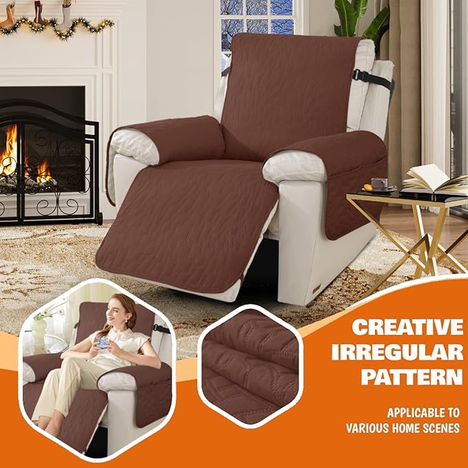 XINEAGE 100% Waterproof Recliner Chair Covers with Elastic Straps, Nonslip Reclining Couch Covers Washable Recliner Couch Cover with Pockets Furniture Protector for Pets Dogs (Coffee, 23")