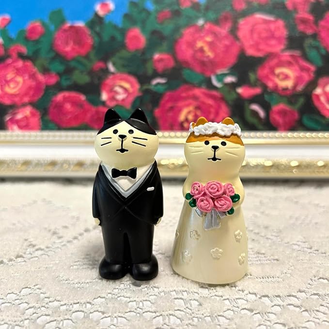Wedding Cat Figurines Set - Mini Groom and Bride Cats, Adorable Wedding Gifts for Cat Lovers, Wedding Anniversary Cake Topper Decoration, Resin Cat Statues Table Décor