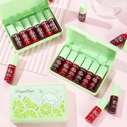 Eakroo 6 Colors lemon Lip Tint Stain Set, Korean Velvet Lip Stain Lip Gloss Lip Tint Stain, Liquid Lipstick for Women, Lip Stain Long Lasting Waterproof, Non-Stick Cup, High Pigment, Vivid Color