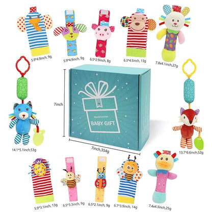 BLOOBLOOMAX Baby Hanging Rattle, Wrist Rattles Foot Finder Rattle Sock, Hand and Feet Rattle Toy, Newborn Present Baby Shower Birthday Gift Set for0 3 6 9 12 24 to 36 Months Babies(12 E)