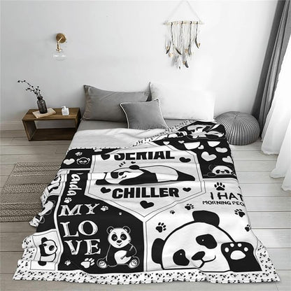 Panda Throw Blanket Panda Gifts for Girls Kids Teens Plush Fleece Flannel Panda Blanket Soft Cozy Warm Fuzzy Pandas Animal Blankets for Kids Adults Couch Bed Sofa All Seasons 60"X80"