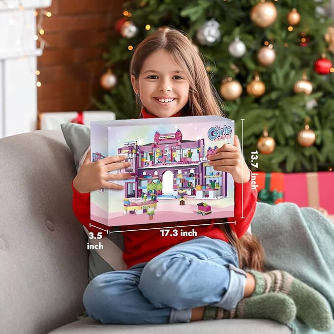 Dream Girls Friends Shopping Mall Building Set 810 Pcs Mall Building Blocks Toys with 7 Mini People Handbags Clothes Store Dessert Drink Bar Mall Playset Birthday Gift for Kids Girls Aged 8-12 and up