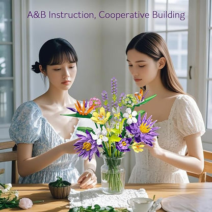 BIGEARN Flower Building Toy Set for Adults, 891 PCS Bouquet Building Set with 13 Unique Stems for Home Decor, Ideal Gift for Any Occasion