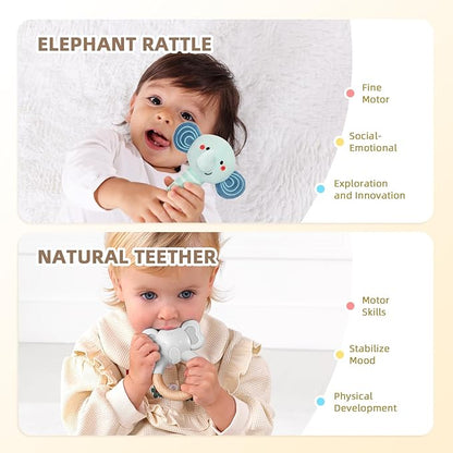 Montessori Toys for Babies 0-6 Months, 7 in 1 Newborn Baby Toys with Spinning Drum, Colorful Fabric Ball, Tissue Box Toy, Sensory Balls, Contrast Cards and More, Great Educational Toy for Baby