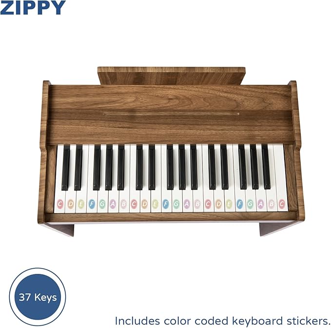ZIPPY Kids Piano Keyboard, 37 Keys Digital Piano for Kids, Music Educational Instrument Toy, Wood Piano for 3+ Girls and Boys, Walnut Basic