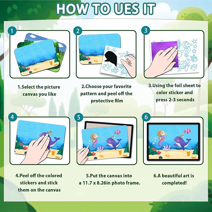 SOOVSY 200 Sheets Animals Foil Art Fun Kit for Kids, Foil Art for Kids Crafts Kit DIY Creative Activity Birthday Travel Toys for 4 5 6 7 8 9 Years Old Kids Girls Boys Arts & Crafts