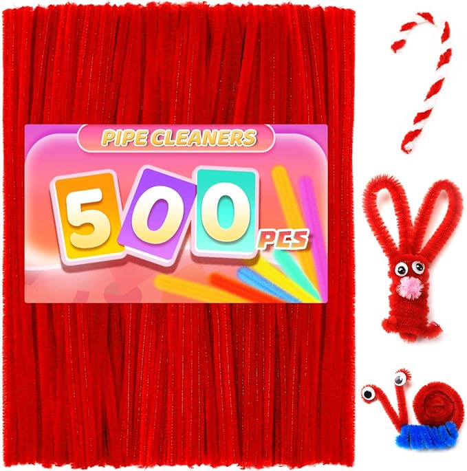 Praisebank 500pcs Red Pipe Cleaners, Pipe Cleaners, Pipe Cleaners for Crafts.