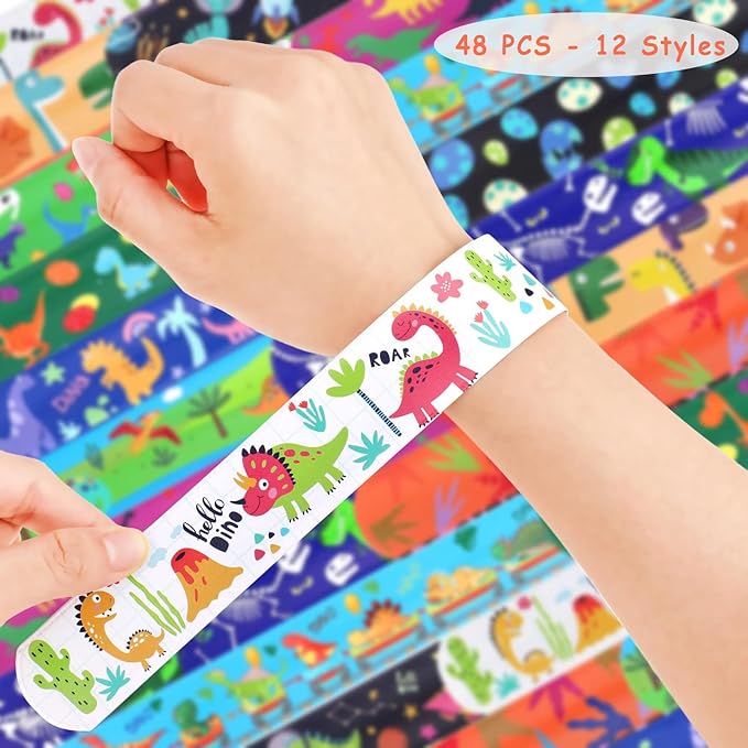 Viicoor Dinosaur 48PCS Slap Bracelets Snap Bracelet Wrisrtband for Party Favors Basket Bag Filler School Prizes Exchanging Gifts