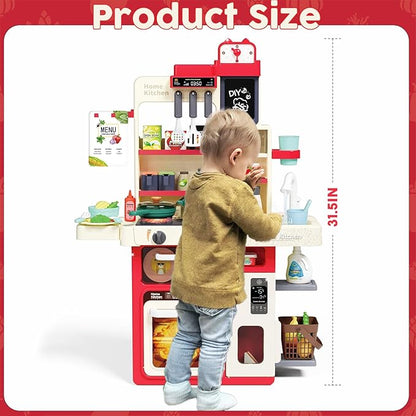 Kids Kitchen Playset: Realistic Lights & Sounds, Spray and Play Sink Simulated, Kitchen Cooking Accessories, Play Food, Ideal Gift Pretend Play Kitchen Set for Kids Girls Boys Ages 3 4 5 6+