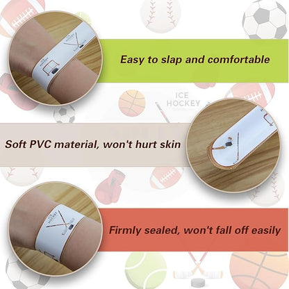 72PCS Sport Slap Bracelets Wristband Sport Party Favors Set, Sport Birthday Party Match Supplies Classroom Prizes, Sports Themed Bracelets for Kids and Adults, 12 Patterns