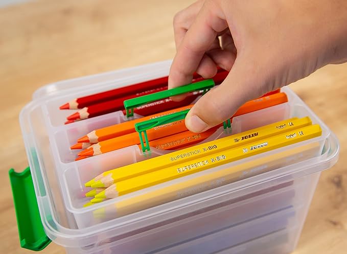 JOLLY X-Big Premium Jumbo Colored Pencils with Stackable Kindergarten Tote Box; 96 Pcs (8 each of 12 primary colors), Perfect for Group Projects, Classrooms, Special Needs, Art Therapy, Pre-School