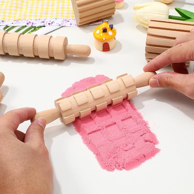 NUOBESTY Wooden Clay and Tools Kids Tool Set Wood Pottery Tools Stamps Molding Clay for Art DIY Crafts Wooden Clay Stamp Wooden Handle Pottery Tools